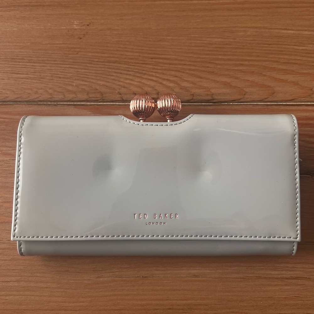 Ted Baker Felicee Bobble Matinee Patent Leather Grey Clutch/Wallet